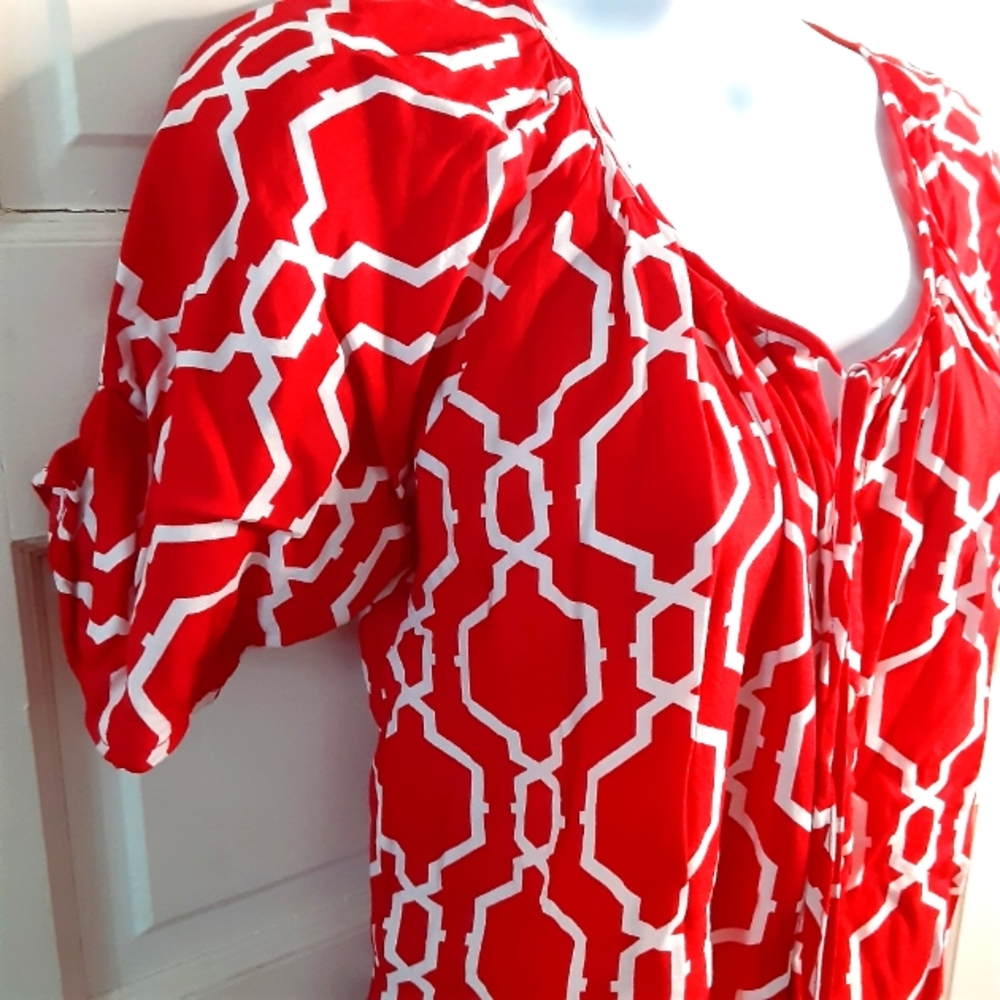 Escapada Short Sleeve Button Front Beaded Tie Blouse M